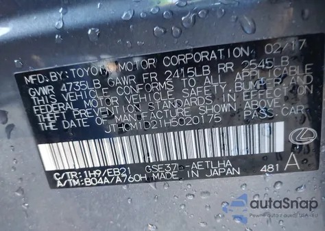 2017 Lexus Is 300 from USA, damaged, VIN JTHCM1D21H5020175